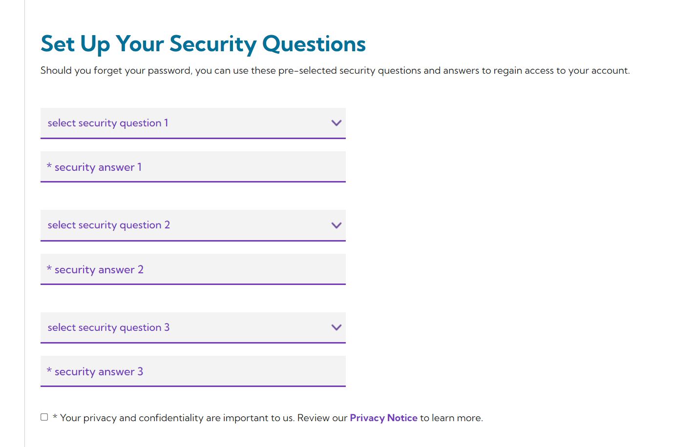 Register security questions.