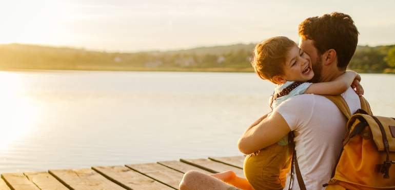 man and son on the dock