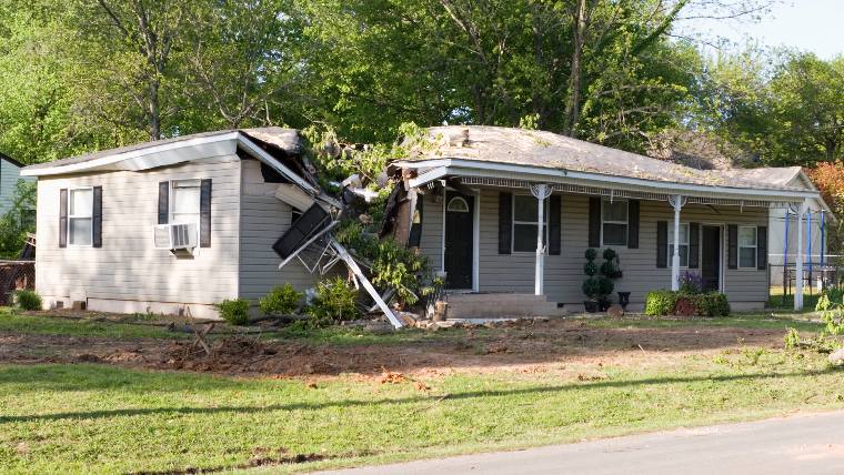 Storm damaged house.