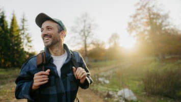Man going for hike.
