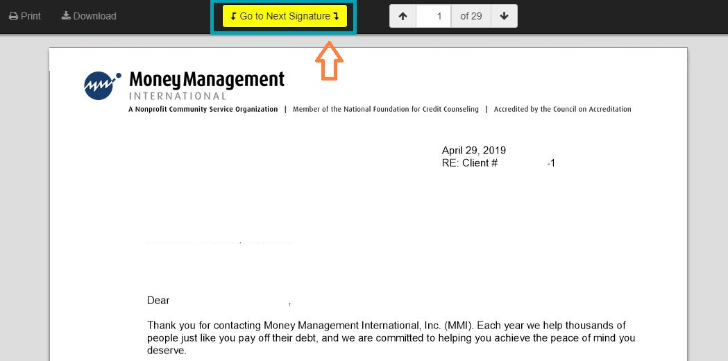 MMI instruction page screenshot - document signature button