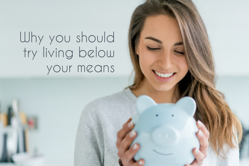 woman with blue piggy bank