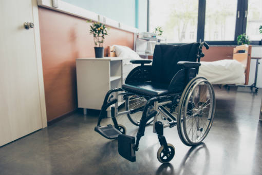 Wheelchair in a hospital room