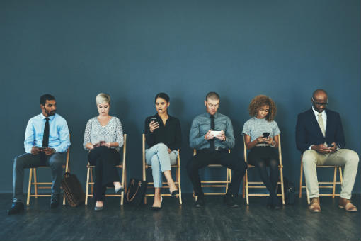 Collection of people waiting for an interview