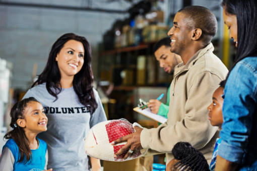 Thanksgiving food items at a food bank