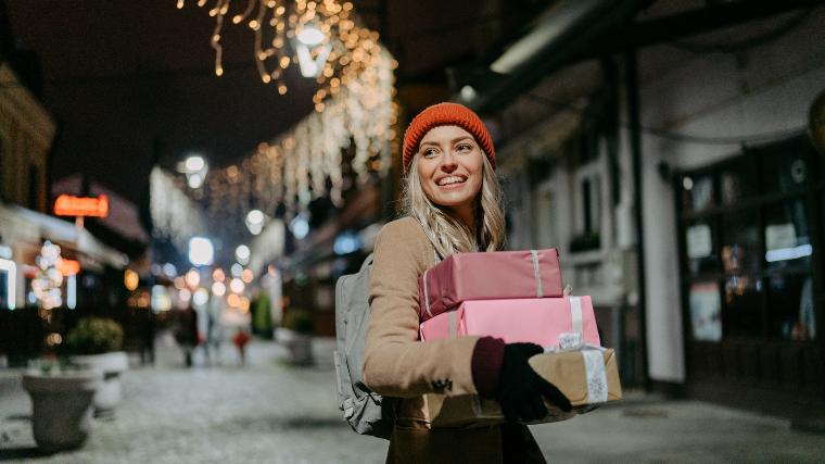 Woman shopping during the holidays.