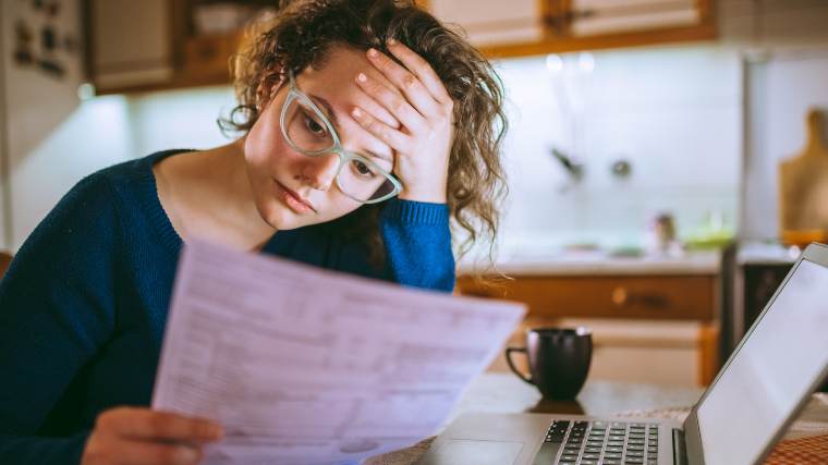 concerned woman doing research online