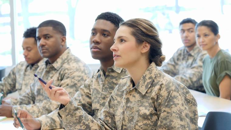 military students attending class