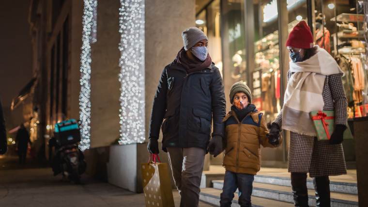 Family shopping during the holidays.