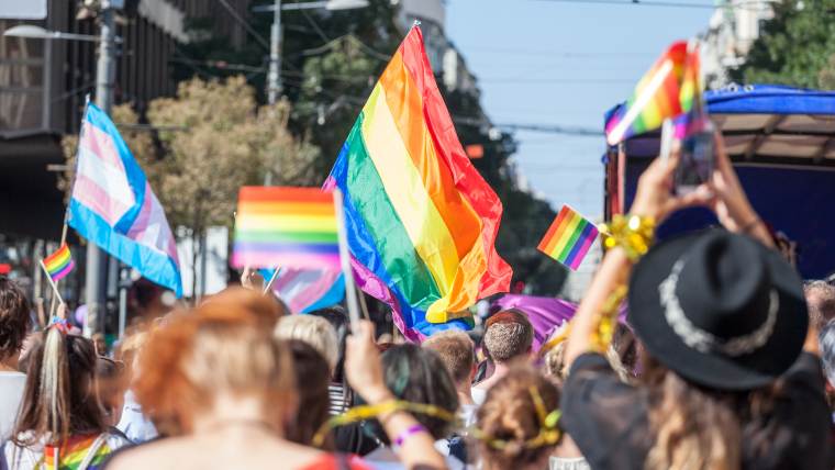 A crowd at a gay pride parade