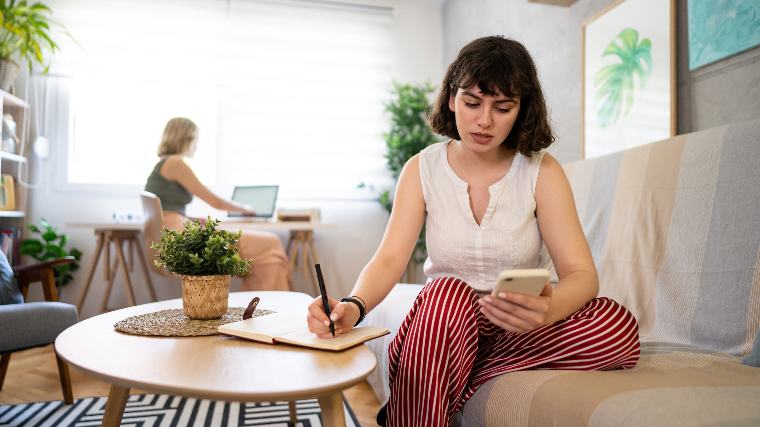 Young woman working on her finances.