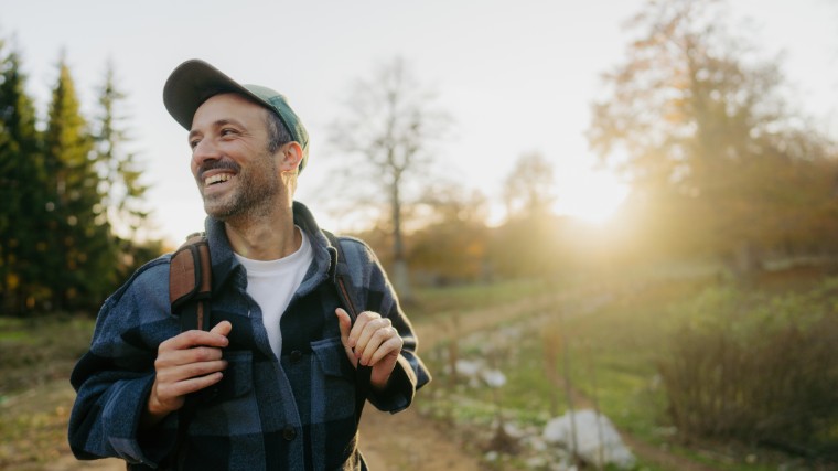 Man going for hike.
