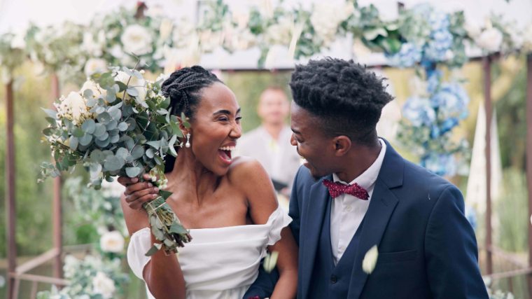Happy couple on their wedding day.