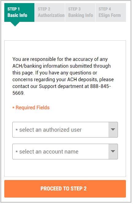 MMI instruction page screenshot - providing ACH account info