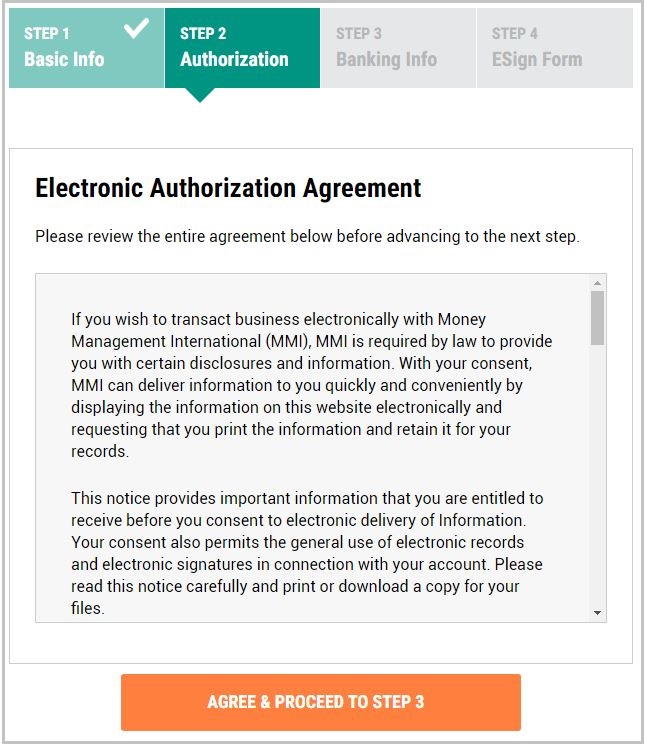 MMI instruction page screenshot - provided ACH authorization