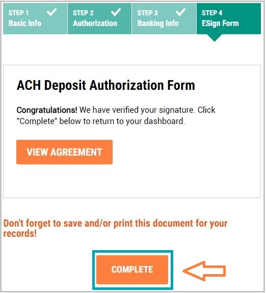 MMI instruction page screenshot - sign up is complete