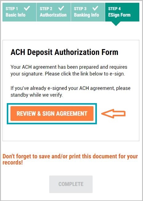 MMI instruction page screenshot - review and sign the agreement
